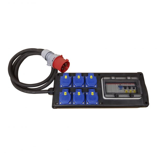 Vollgummi Verteiler CEE32A auf 6x Schuko mit FI