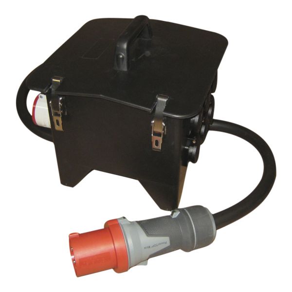 Vollgummi Verteiler CEE63A auf 2x CEE32A, 6x Schuko Steckdose